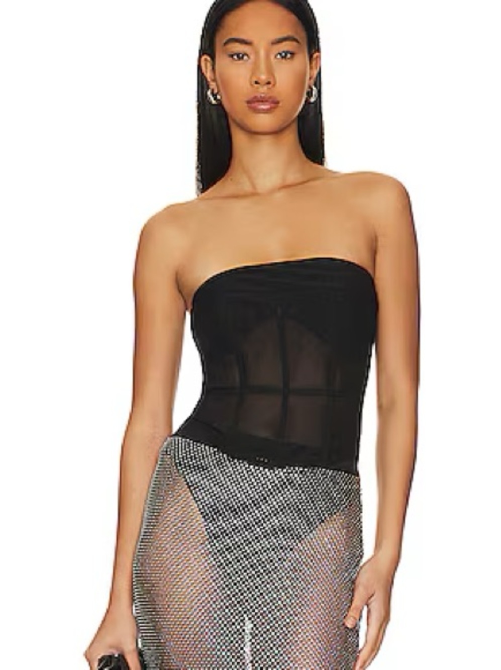 NEW Misha Strapless Black Mesh Bustier Top